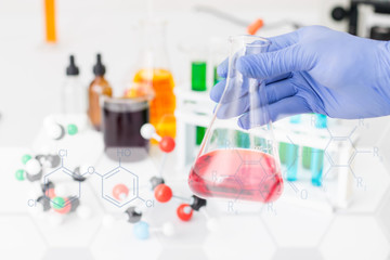 Fototapeta premium Scientist making medical research in laboratory with chemical equipment