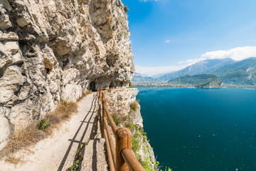 Trail of Ponale in Riva del Garda, Italy. - 116805424