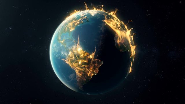 World on fire. Looping animation of the earth in flames. 