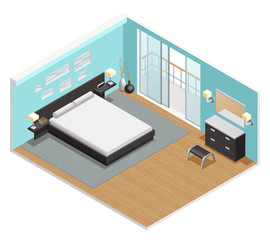 Bedroom Interior Isometric View Poster 