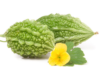 two green momordica or karela isolated on white background