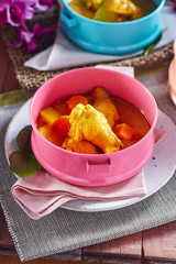 Chicken mussaman curry,Thai food,shallow Depth of Field,Focus on chicken.
