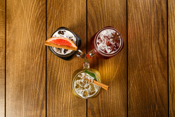 refreshing lemonade with fruit and ice. White background
