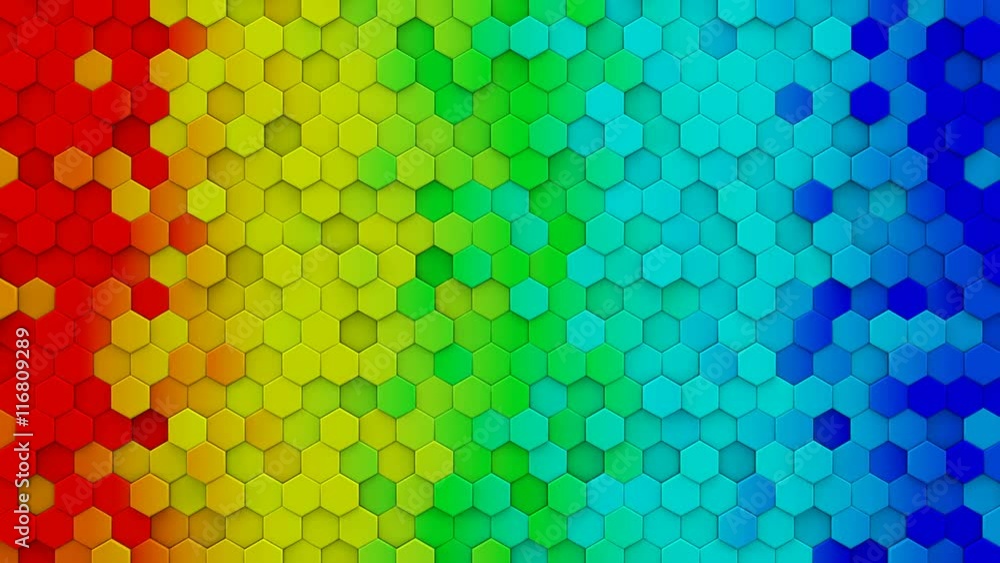 Poster colorful rainbow hexagons mosaic. 3d render abstract geometric background. seamless loop smooth anim
