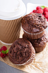 Chocolate muffins with coffee to go