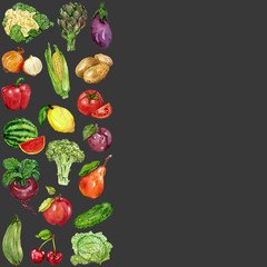 Watercolor set with fruits and vegetables