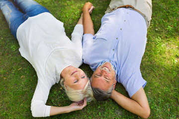 Senior couple lying on grass
