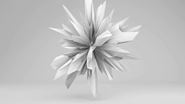 White sharp edged 3D shape pulsating. Abstract semless loop 3D render smooth animation with motion blur. 4k UHD (3840x2160)
