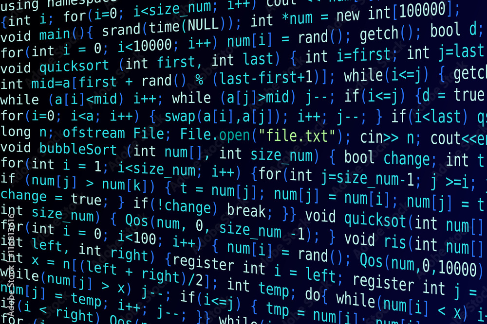 Fototapete dark blue background with program code