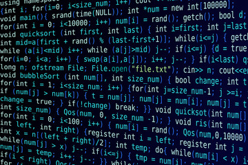 Dark blue background with program code
