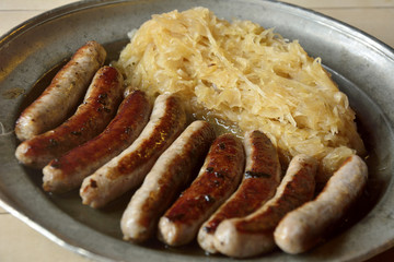 Sausages with sauerkraut.