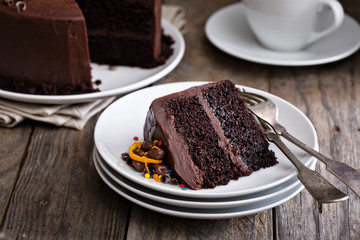 Chocolate cake decorated with donuts
