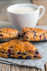 Homemade English scones and a cup of milk.