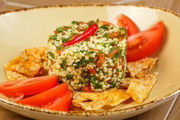 Beautiful meat dish on a wooden background