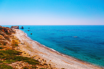 Panoramic landscape Petra tou Romiou (The rock of the Greek), Ap