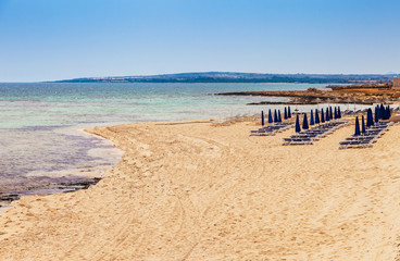 Beautiful landscape near of Nissi beach and Cavo Greco in Ayia Napa, Cyprus island, Mediterranean Sea. Amazing blue green sea and sunny day.