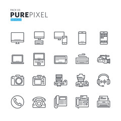 Set of modern thin line pixel perfect icons of electronic devices. Premium quality icon collection for web design, mobile app, graphic design.