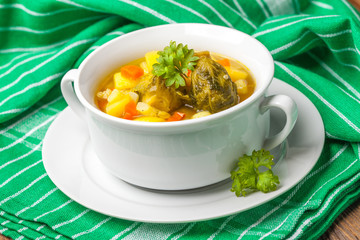 Chicken soup with vegetables.