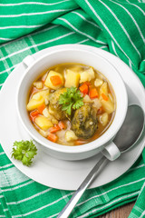 Chicken soup with vegetables.