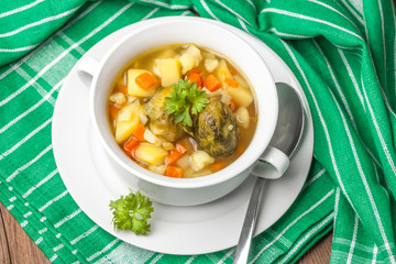 Chicken soup with vegetables.