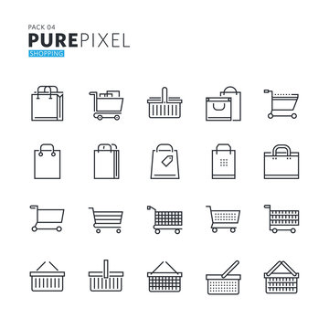 Set of modern thin line pixel perfect icons of shopping, e-commerce. Premium quality icon collection for web design, mobile app, graphic design.