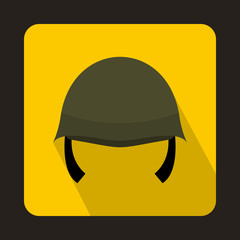 Military helmet icon in flat style with long shadow
