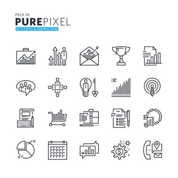 Set of modern thin line pixel perfect icons of business and marketing. Premium quality icon collection for web design, mobile app, graphic design.