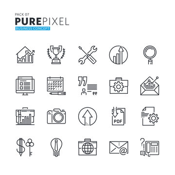 Set of modern thin line pixel perfect business concept icons. Premium quality icon collection for web design, mobile app, graphic design.