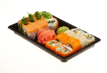 Delicious sushi isolated on white background.