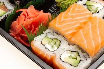 Delicious sushi isolated on white background.