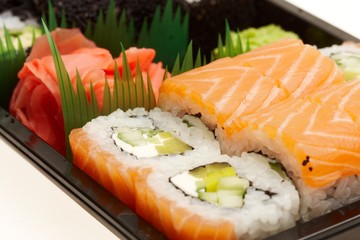 Delicious sushi isolated on white background.