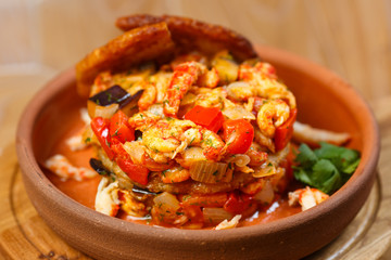 Beautiful meat dish on a wooden background