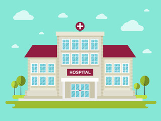 Vector Illustration of Hospital Building. Flat Design Style.