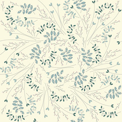 Seamless pattern with plants, grass and branches isolated on ivo