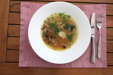 Plate with mushroom soup