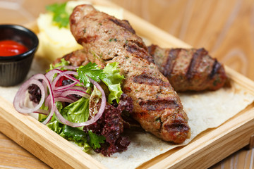 kebab with vegetables and lavash
