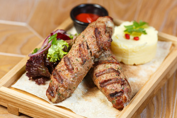 kebab with vegetables and lavash
