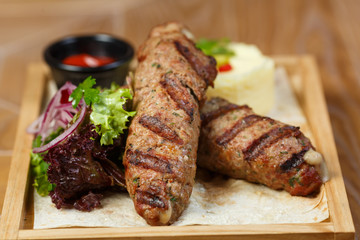 kebab with vegetables and lavash
