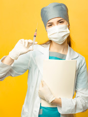 Nurse with syringe and folder