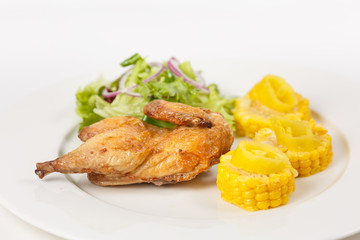 A beautiful meat dish on a white background