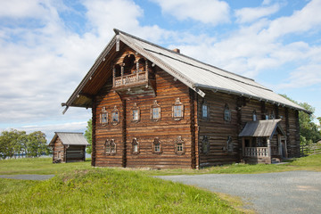 Fototapeta na wymiar Karelia. Island of Kizhi. Ensemble of Kizhi Pogost and objects of wooden architecture.