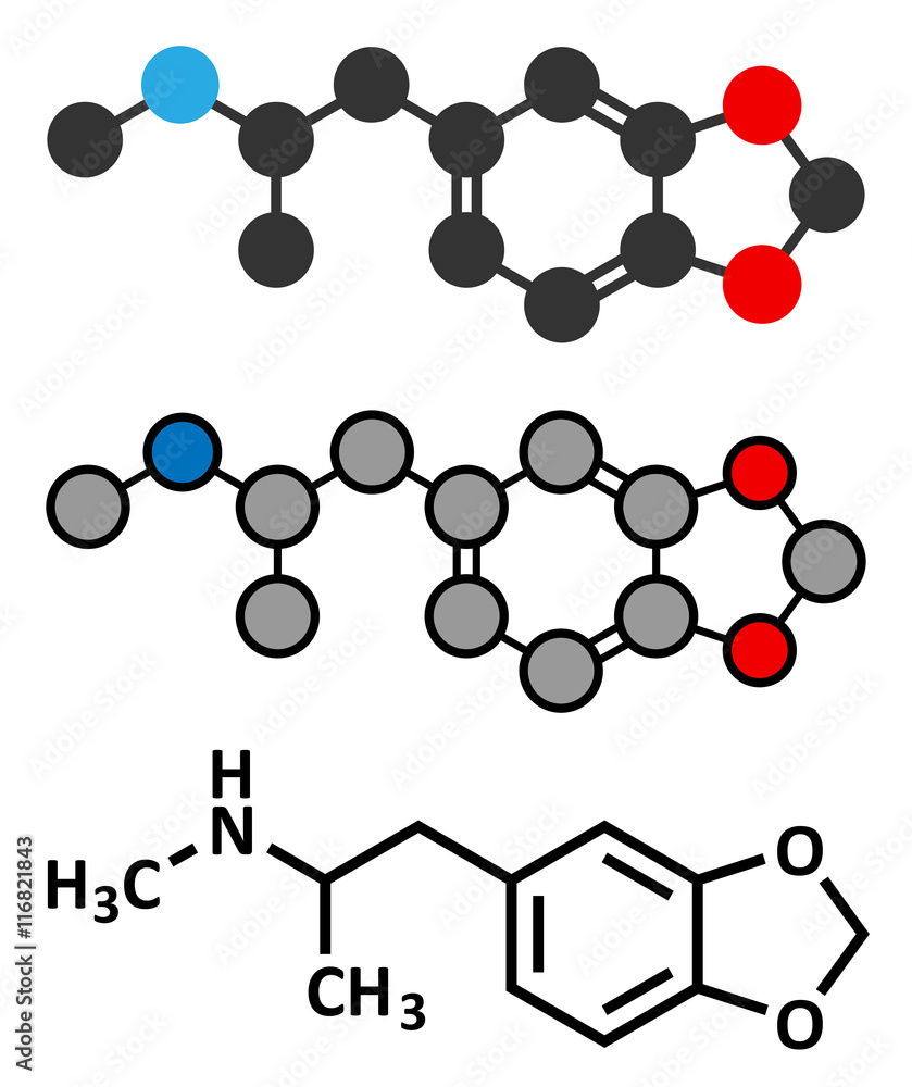 Poster MDMA (XTC, E, ecstasy) party drug molecule. 