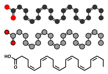 Docosahexaenoic acid (DHA, cervonic acid) molecule. 