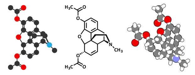 Heroin (diacetylmorphine, morphine diacetate, diamorphine) opioid drug.