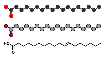 Vaccenic acid molecule. Trans fatty acid, present in animal fat.
