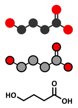 Gamma-hydroxybutyric acid (GHB, oxybate, liquid ecstasy) molecule.