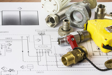 Office desk with hydraulic fittings and project