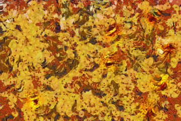 abstract, graphic prints elm leaves, colorful bright colors, the substrate of the spots, the background for the scrapbook,