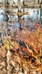 photo manipulation Autumn painted illustration, reflected in a pool of blue sky,