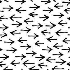 Vector seamless trendy modern arrow pattern. Messy ink  brush st